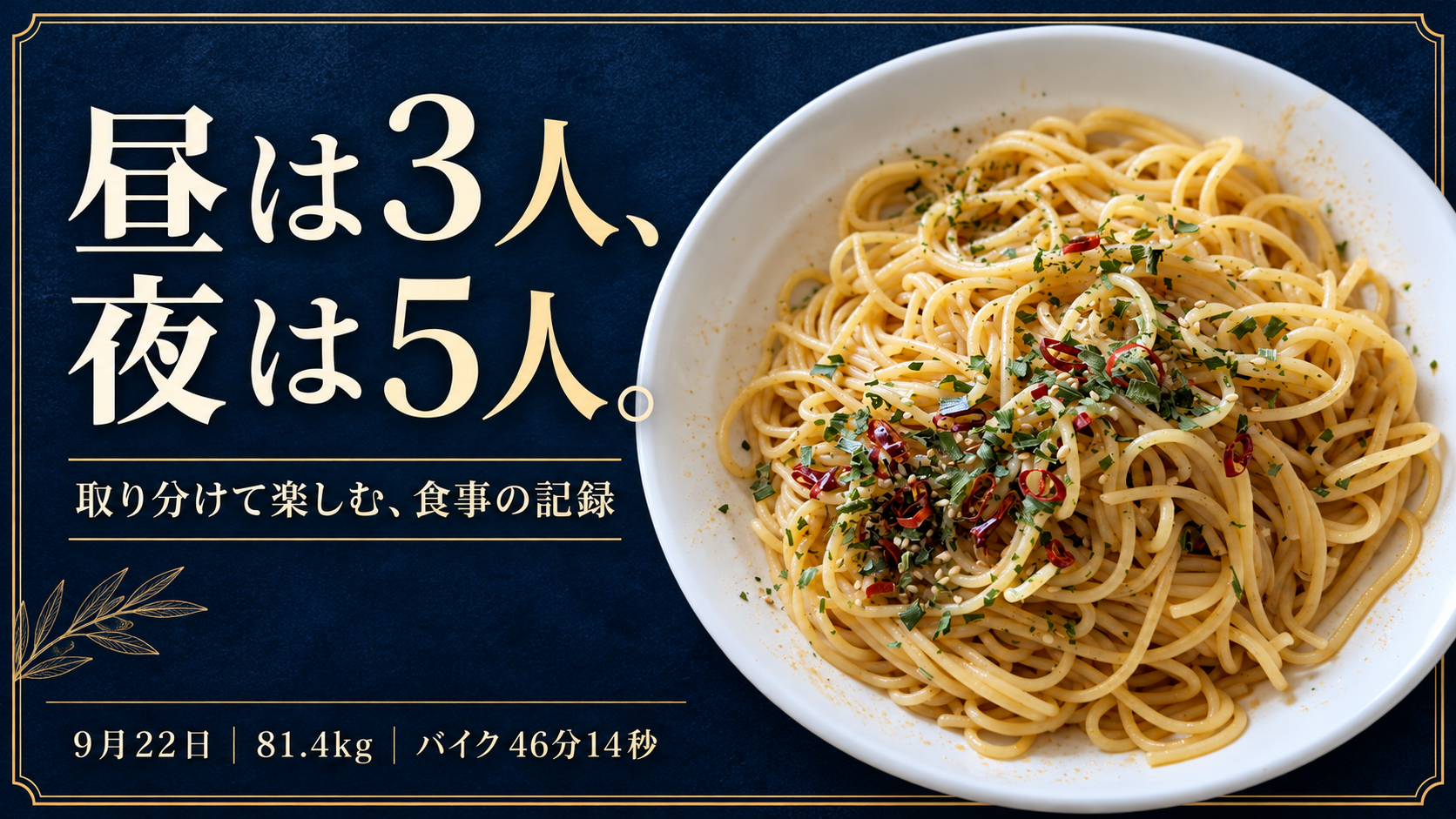 昼は3人、夜は5人。9月22日の食事と運動の記録