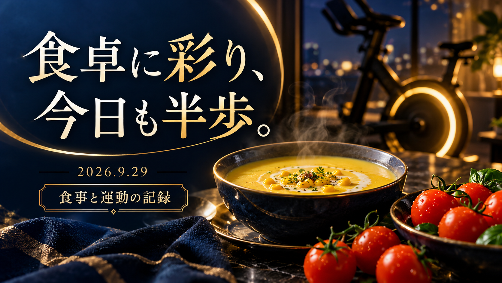 9月29日 食卓に彩り、今日も半歩。食事と運動の記録（AIイメージ）