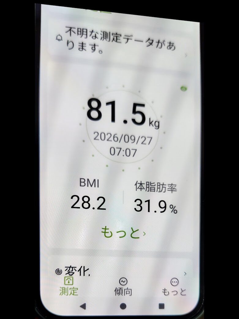 9月27日の体重・体組成の記録
