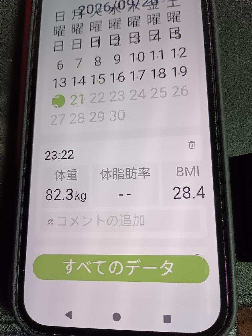 体重82.3kgの記録画面