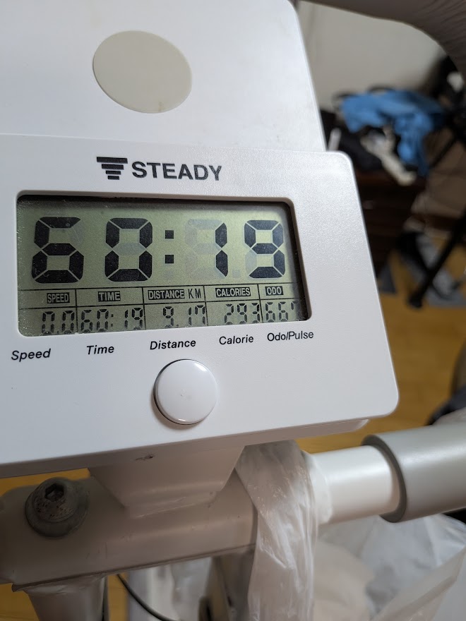 エアロバイク60分19秒、距離9.17km
