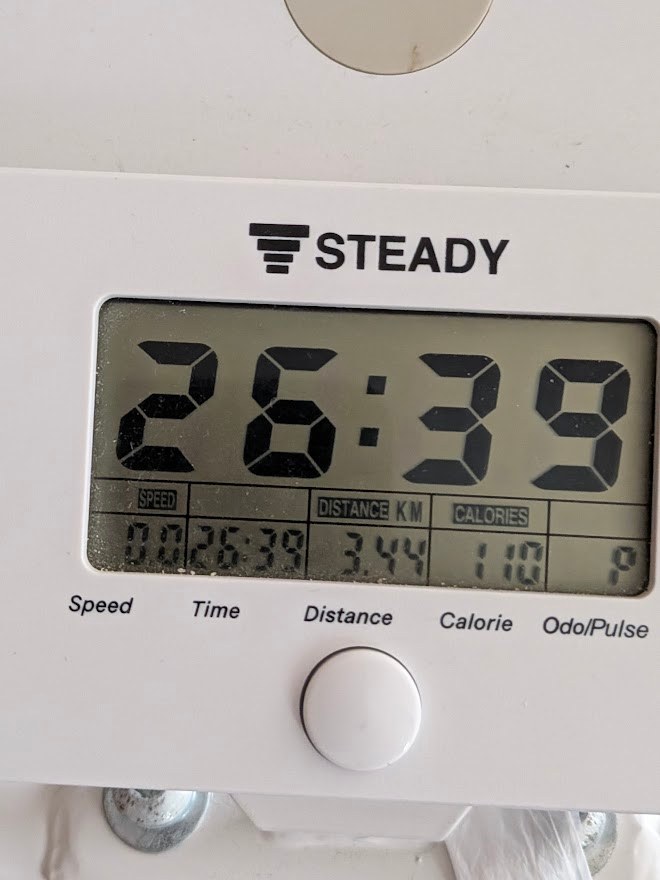 26分間の運動記録(距離3.44km、消費110kcal)