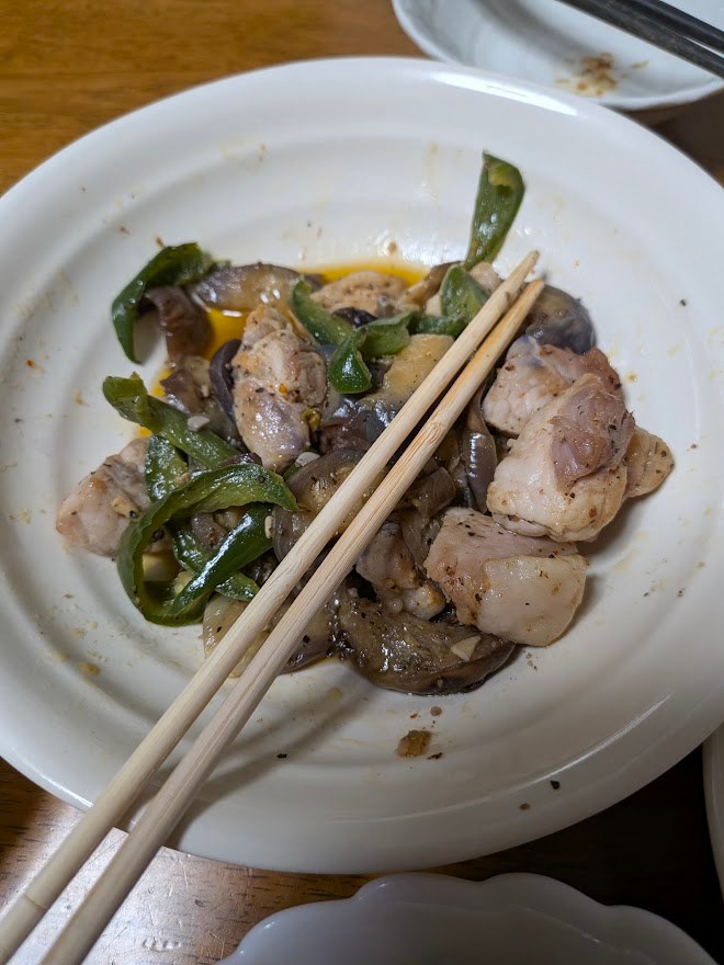 豚肉とピーマンの炒め物の一皿