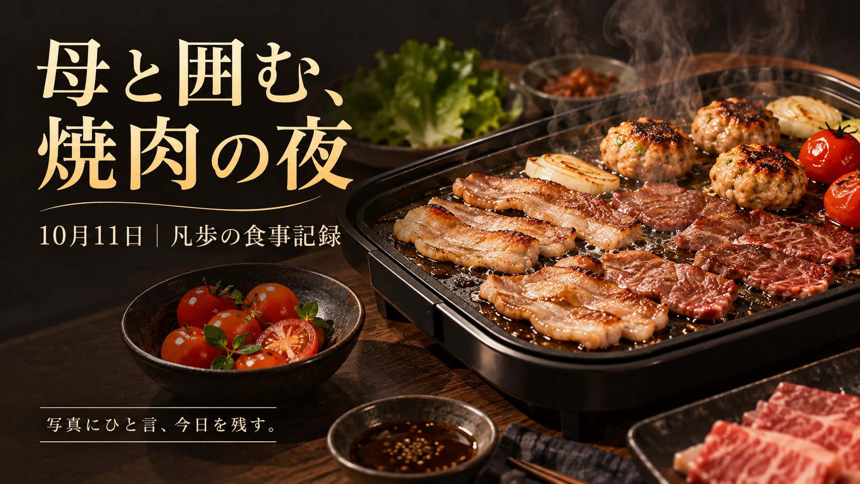 母と囲む、焼肉の夜。10月11日、凡歩の食事記録。AIで制作したイメージ画像
