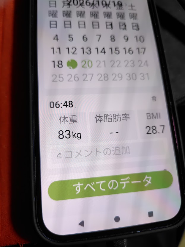 10月19日6時48分、体重83kg