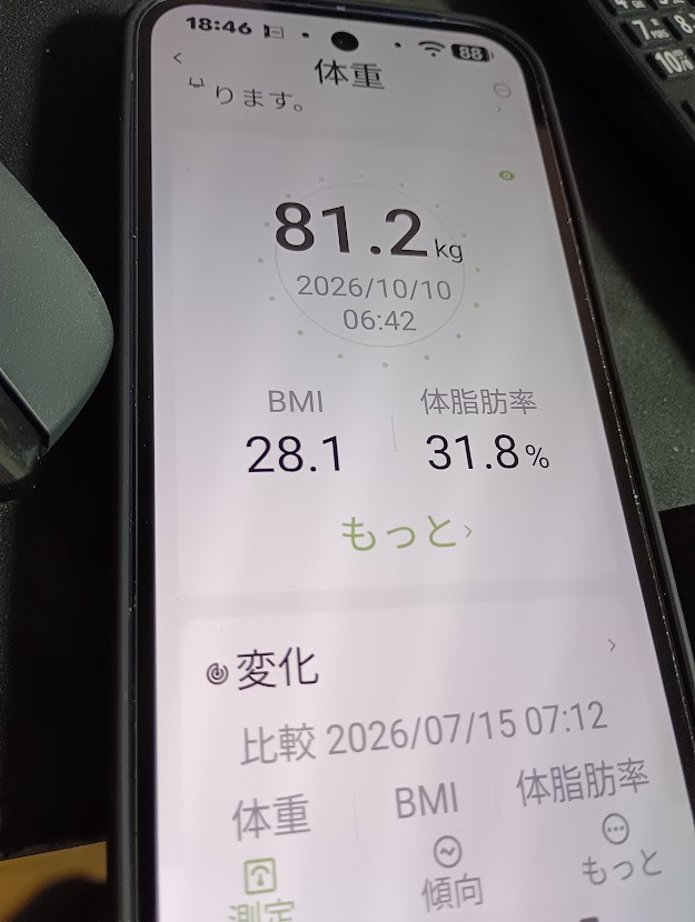 BMI28.1、体脂肪率31.8%