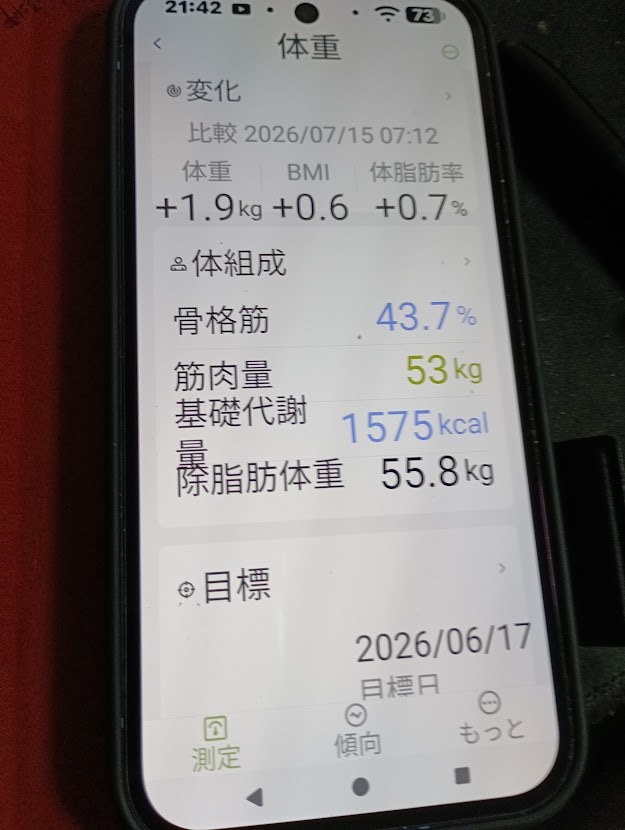 体組成の記録画面