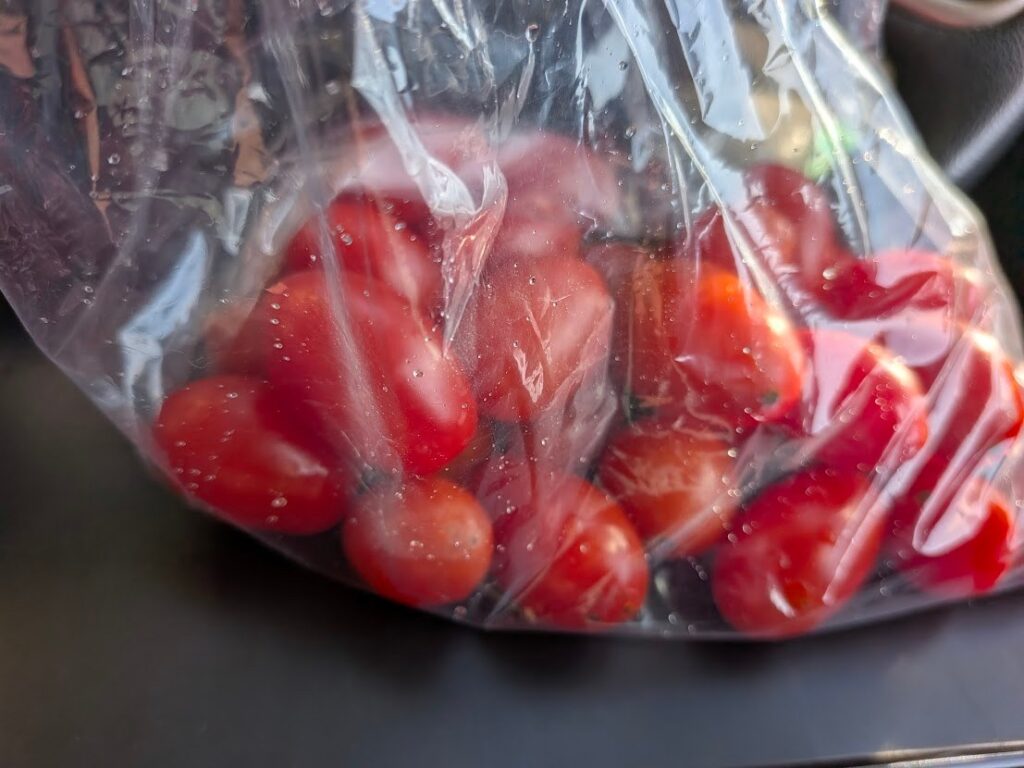 袋に入ったミニトマト。写真の分を一人で食べました